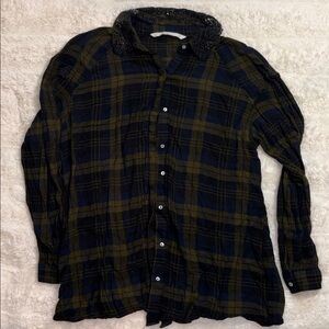 Zara button down plaid xs with embellished collar​​​​​​​​